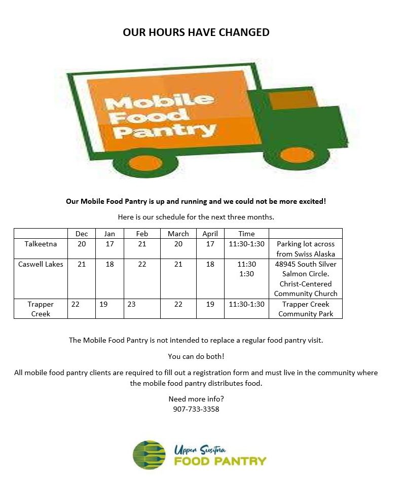 Mobile Food Pantry Schedule Dec 2023 – April 2024